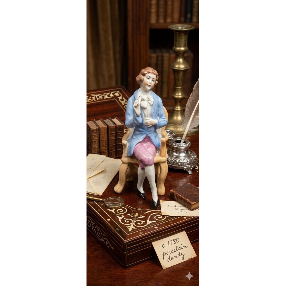 1945 ERA Vintage Porcelain Dandy Figurine Seated Gentleman Blue Coat